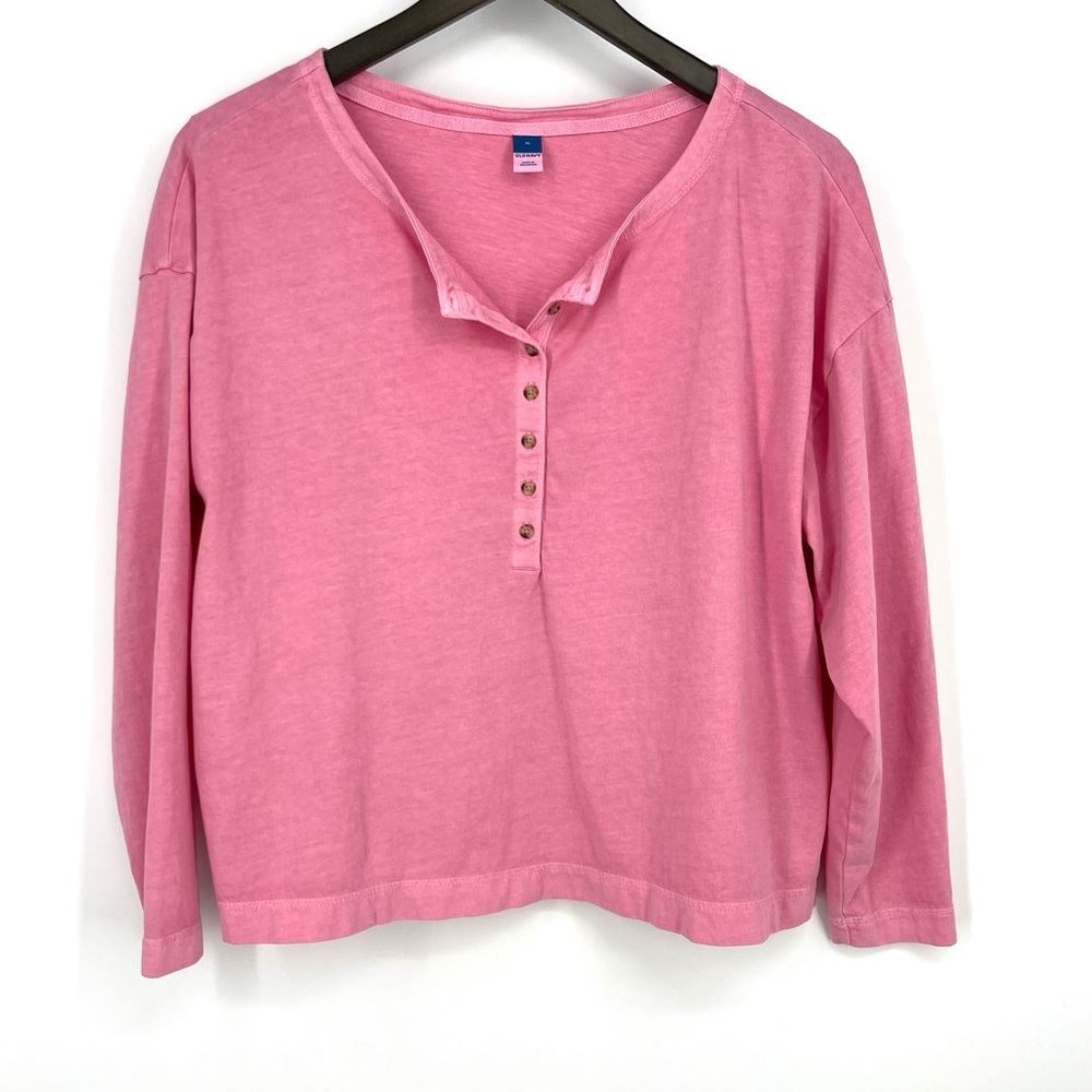 ✨Old Navy Pink Stone Washed Garment Dyed Henley T Shirt XL